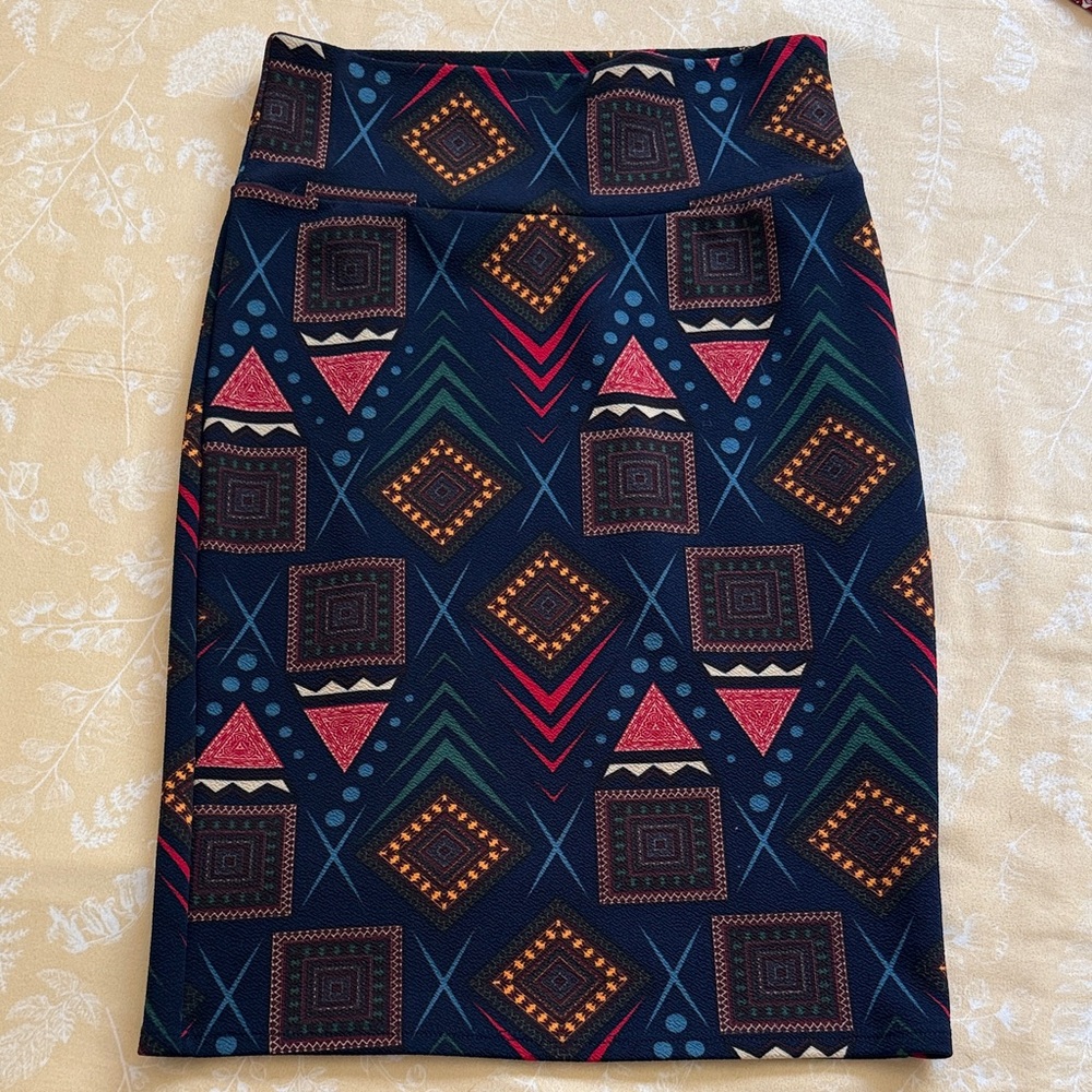 LuLaRoe Pencil Skirt - Navy and Multicolor Geometric